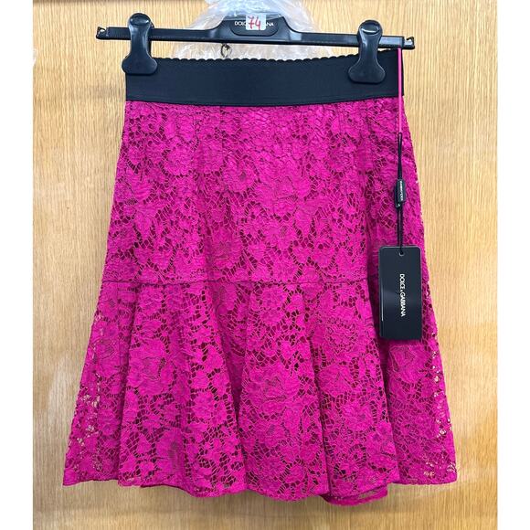 NWT Dolce & Gabbana Fuchsia Floral cordonetto Lace Mini Skirt IT 40 US S - Picture 5 of 7